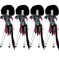 four women with afro - shaped hair in different colors