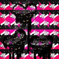 a black and pink background with cats on it