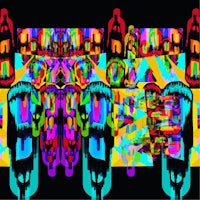 a psychedelic image of a motorcycle on a black background